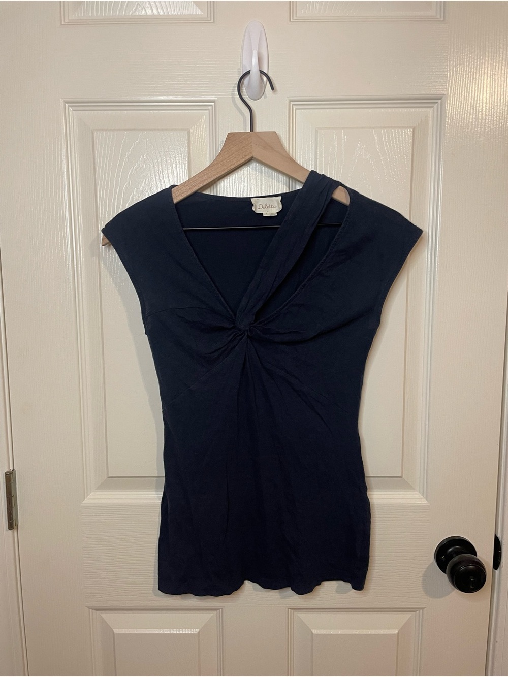 Deletta by Anthropologie Twist Neck Y2K Top in Navy Size Small